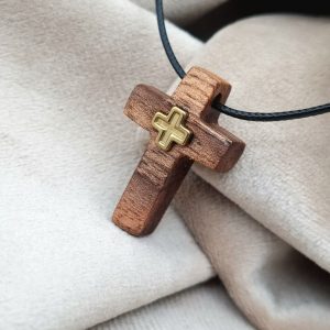 Mali krst od domaćeg oraha i 3D krstića od pozlate