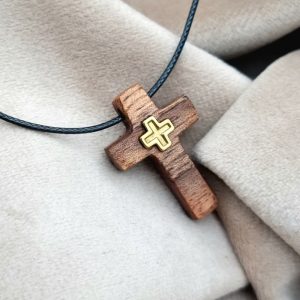Mali krst od domaćeg oraha i 3D krstića od pozlate